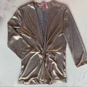 Gold/grey twist v neck blouse